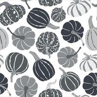 Elegant fall pumpkins in grey black tones seamless pattern. Halloween, autumn repeat background. vector