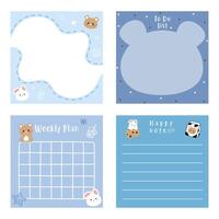 Cute note paper with bear and rabbit ornaments vector