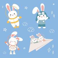 Cute Rabbit with Pilot and Astronaut Profession vector
