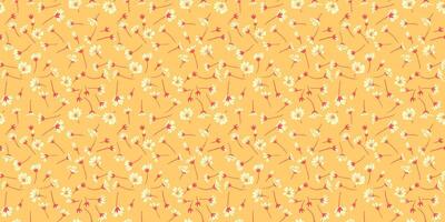 Yellow summer pattern with tiny flowers and small buds. Abstract artistic floral seamless print. hand drawing sketch. Design for fashion, fabric, wallpaper, textiles, vector