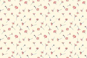 Red tiny wild flowers and small buds scattered randomly on a seamless pattern. Abstract artistic floral print on a light background. hand drawing sketch. Design for fashion, fabric, textiles vector