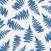 Abstract artistic leaves fern seamless pattern. hand drawing. Stylized shapes blue plants print on a white background. Plain ornament for designs, textile, fabric, cover vector