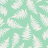 Mint green pattern with abstract artistic branches leaves fern. hand drawing. Shapes stylized plants seamless print. Simple ornament for designs, textile, fabric, cover vector