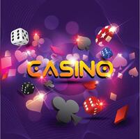 Playing Cards, tokens, Casino with rolling dice Background vector