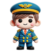 Charming 3D clay pilot character in uniform, ideal for kids' future occupation themes. png