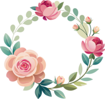 A delicate floral wreath with pink roses and green leaves, perfect for adding a touch of elegance to your design. png