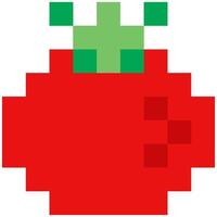 Tomato in pixel art. Tomato in retro 8-bit game style. Pixel tomato design for stickers, icons, cards. vector