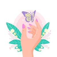 hand with butterfly on palm vector