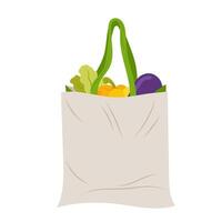 Textile shopper with vegetables. Eco shopping bag. Fresh vegetables in a bag on a white background. Illustration in flat style. vector