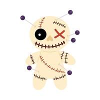 Cartoon Cursed doll. Voodoo doll with needles. Halloween decor. A magical tool for sorcery. Flat illustration on white background. vector