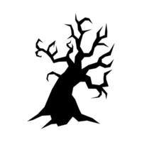 Black and white silhouette of a gaunt tree on a white background. Illustration of a tree for Halloween, backgrounds, greeting cards, posters and more. Illustration in flat style. vector