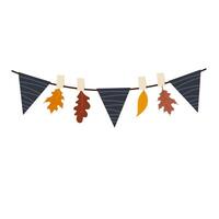 Decorative garland with flags and fall leaves. Autumn decoration. Illustration in flat style. vector