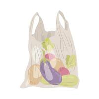 Vegetables. A set of fresh vegetables in in plastic or biodegradable bag. Shopping package with grocery product. vector