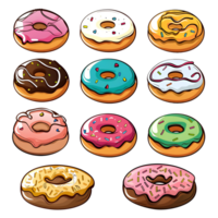 Cartoon style donut elements set on transparent background png