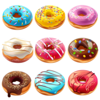 Cartoon style donut elements set on transparent background png