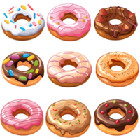 Cartoon style donut elements set on transparent background png