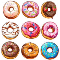 Cartoon style donut elements set on transparent background png