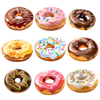 Cartoon style donut elements set on transparent background png