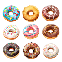 Cartoon style donut elements set on transparent background png