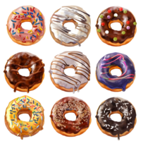 Cartoon style donut elements set on transparent background png