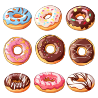 Cartoon style donut elements set on transparent background png