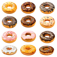 Cartoon style donut elements set on transparent background png