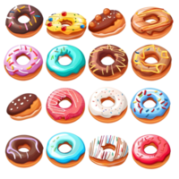 Cartoon style donut elements set on transparent background png