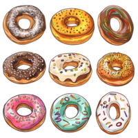 Cartoon style donut elements set on transparent background png