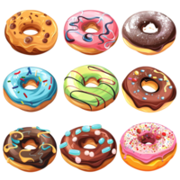 Cartoon style donut elements set on transparent background png