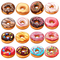Cartoon style donut elements set on transparent background png