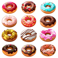 Cartoon style donut elements set on transparent background png