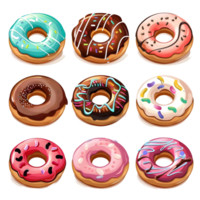 Cartoon style donut elements set on transparent background png