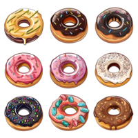 Cartoon style donut elements set on transparent background png