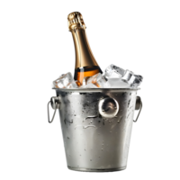 Champagne bottle in ice bucket isolated on transparent background png