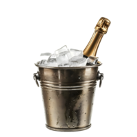 Champagne bottle in ice bucket isolated on transparent background png