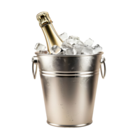 Champagne bottle in ice bucket isolated on transparent background png