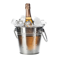 Champagne bottle in ice bucket isolated on transparent background png