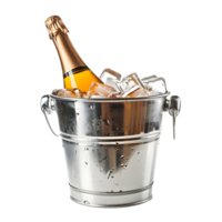 Champagne bottle in ice bucket isolated on transparent background png