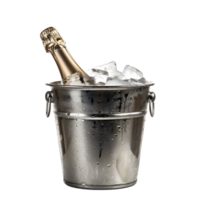 Champagne bottle in ice bucket isolated on transparent background png