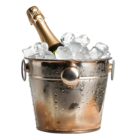 Champagne bottle in ice bucket isolated on transparent background png
