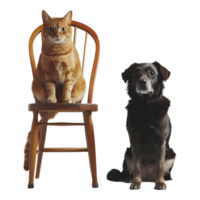 Cat and dog on chair against transparent background png