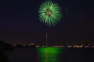 Fireworks near Edogawabashi river in Tokyo wide shot photo