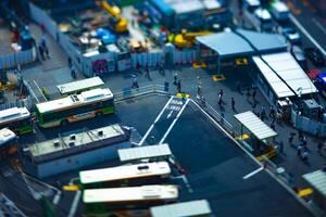 The bus rotary at Shibuya in Tokyo high angle tiltshift photo