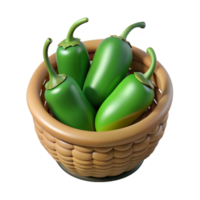 Jalapeno in A Wicker Basket 3d Asset png