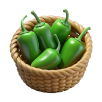 Jalapeno in A Wicker Basket 3d Render png