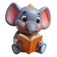Cute Elephant Animal Read A Book 3d Style png