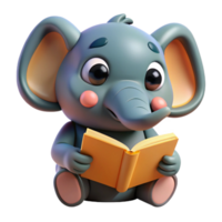 Cute Elephant Animal Read A Book 3d Character png