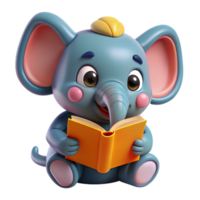Cute Elephant Animal Read A Book 3d Design png