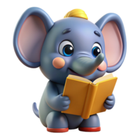 Cute Elephant Animal Read A Book 3d Image png