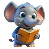 Cute Elephant Read A Book 3d Graphic png